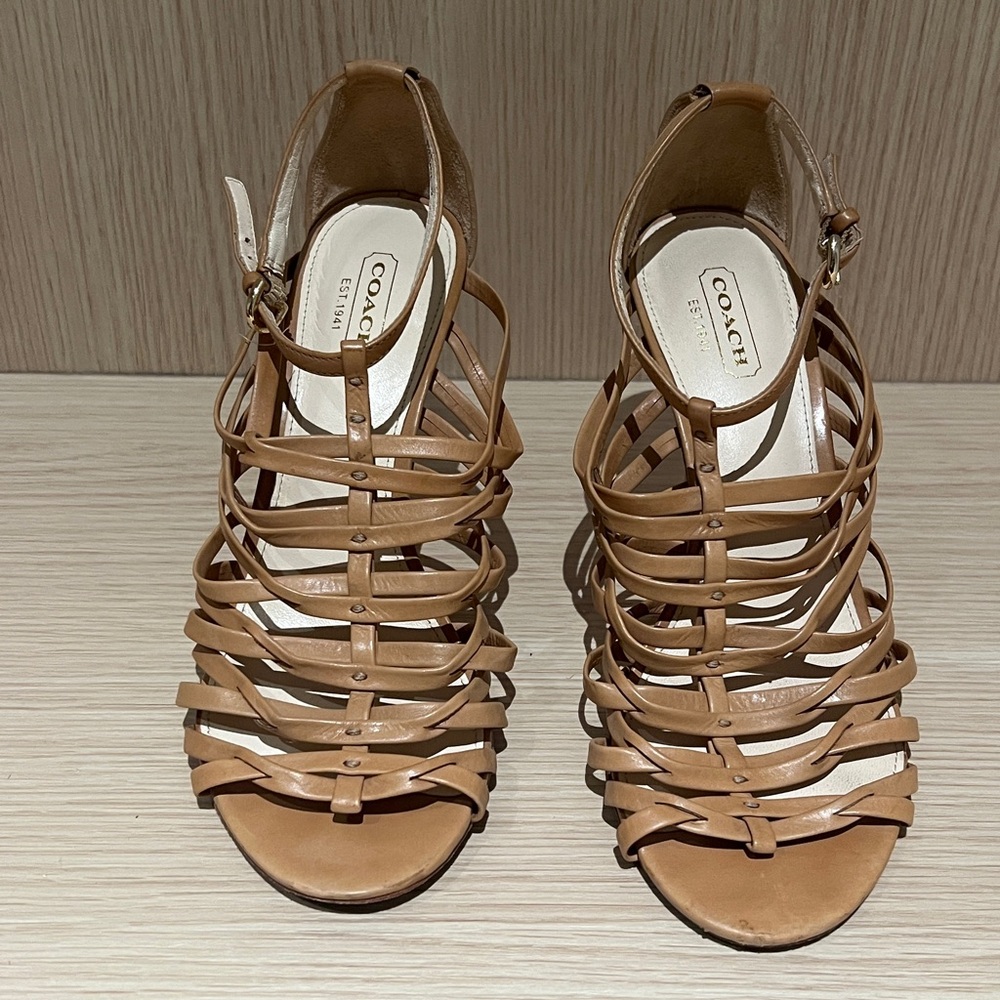Coach Strappy tan heels, size 7